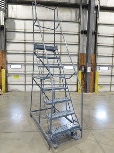 EGA Metal Rolling Ladder 8-Step 24x7"Tread 80"H Platform 33"W 126"OAH 450Lb