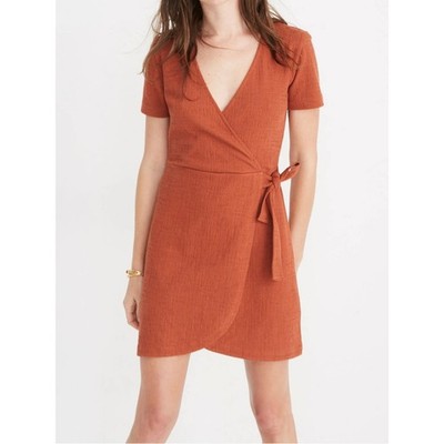 Madewell Texture and Thread Faux Wrap Mini Dress | Rust Brown Orange | XXS
