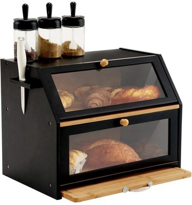 YOUDENOVA Doppeldecker Brotkasten Messerblock & Schneidebrett extra groß 2-lagig