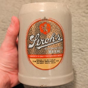 Stroh's Bohemian Style Beer Mug Stein with Handle Ceramic Vintage