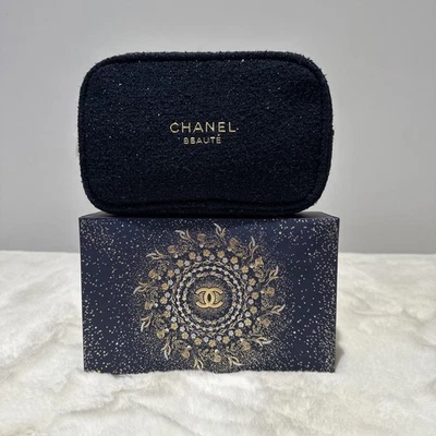 Chanel Beaute Vip Shimmering Dark Blue Makeup Pouch 2025 Holiday Collection