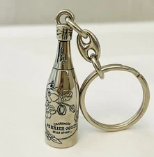Perrier-Jouet Champagne Bottle Keychain - Silver Tone Floral Design