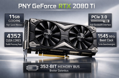 PNY Geforce RTX 2080 Ti 11GB GDDR6 PCIe 3.0 Grafikkarte PC GraphicCard Video
