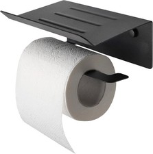 Porta Carta Igienica Adesivo Nero Opaco con Ripiano Senza Fori + Viti