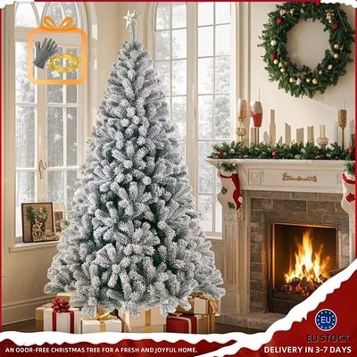 Kunstschneebedeckter Weihnachtsbaum 180/210cm PVC feuerfest + LED-Leuchten & Sockel
