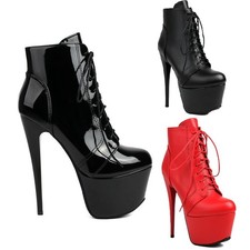 Scarpe stringate alte sexy caviglia festa plateau tacco stivali zip donna stiletto