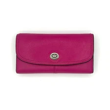 Coach Park Bright Magenta Slim Leather Envelope Turnlock Wallet+Checkbook Holder