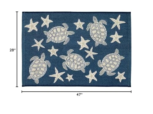  Esencia Machine Washable Non 2'4" x 3'11" (Rectangular) Turtle and Stars Navy - Picture 3 of 7