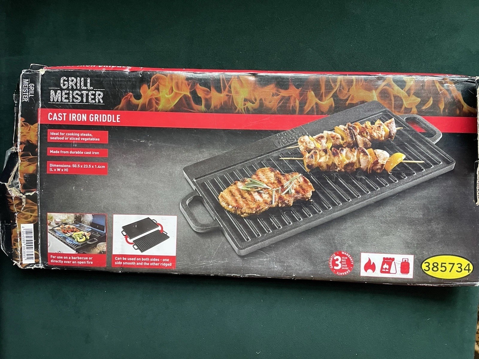 Grill Meister Cast Iron Griddle 50.5 x 23.5 x 1.4 cm BBQ Or Over Fire Unused
