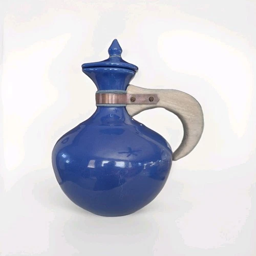Vintage BAUER USA Coffee Carafe Blue Wood Handle Mid-Century
