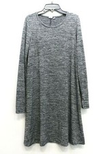 Gap Womens Gray Long Sleeve Scoop Neck Stretchable Fit Striped A-Line Dress XS