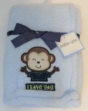 Cutie Pie Baby Blanket Happy Money Color Baby Blue 30"x30" NWT