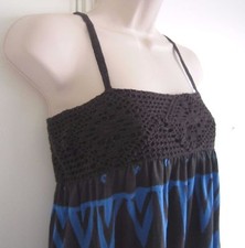 NWOT ZARA Black Crochet Chest Geometric Print Blue Sleeveless Mini Dress Size M