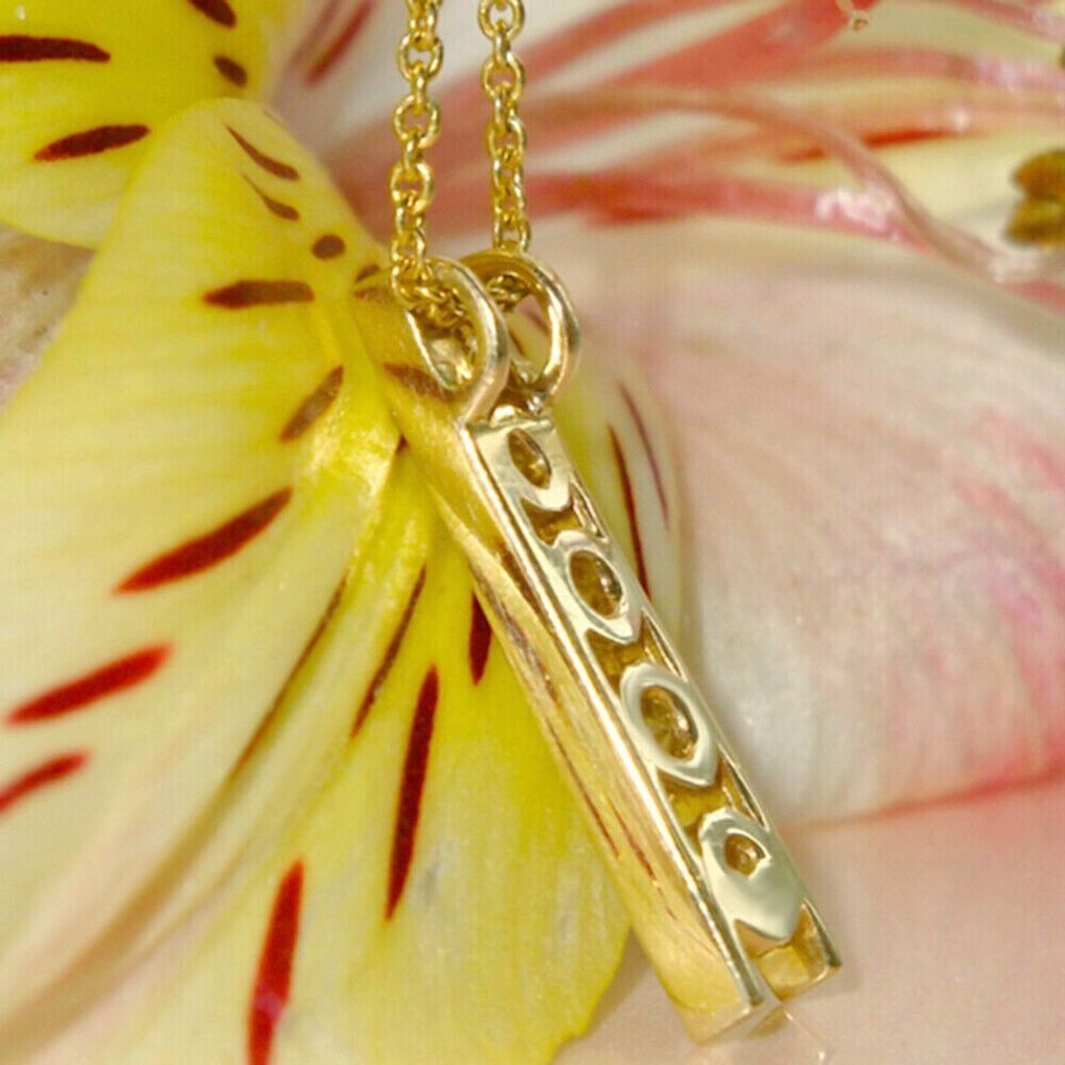 Ciondolo A Barra Viaggio In Argento 925 Con 5 Pietre Moissanite, Placcato Oro Giallo 14kt - Regalo Personalizzabile Per Lei - Foto 1