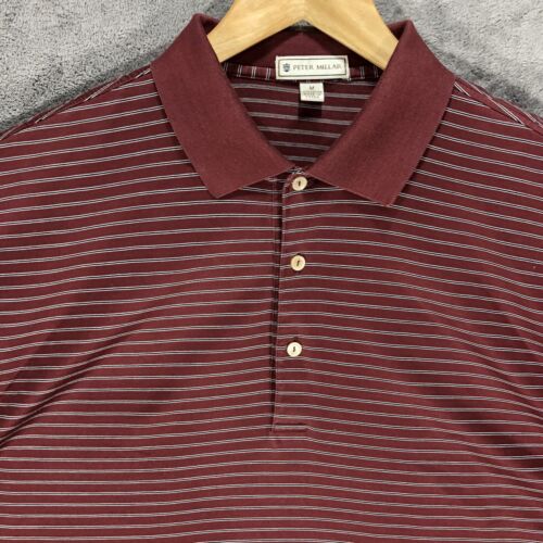 Peter Millar Polo Shirt Medium Red Burgundy Maroon Stripe Cotton Golf Regular - Picture 2 of 10