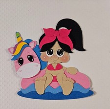 Unicorn Floatie Girl Black Hair. Scrapbook, Card Making Paper Piecing