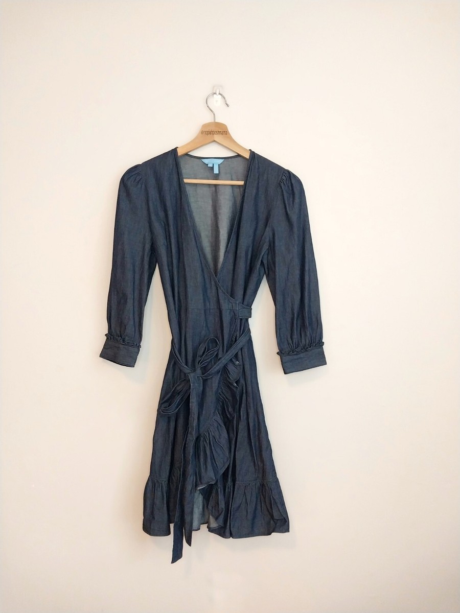 Draper James Reba Wrap Dress in Chambray Dark Wash Size