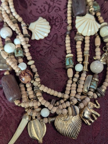 2 Tribal Multi Strand Necklaces Beaded & Charms - Picture 3 of 6