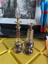 Mystifying Egyptian ETCHED GLASS PERFUME BOTTLES Blue  Gold 6  