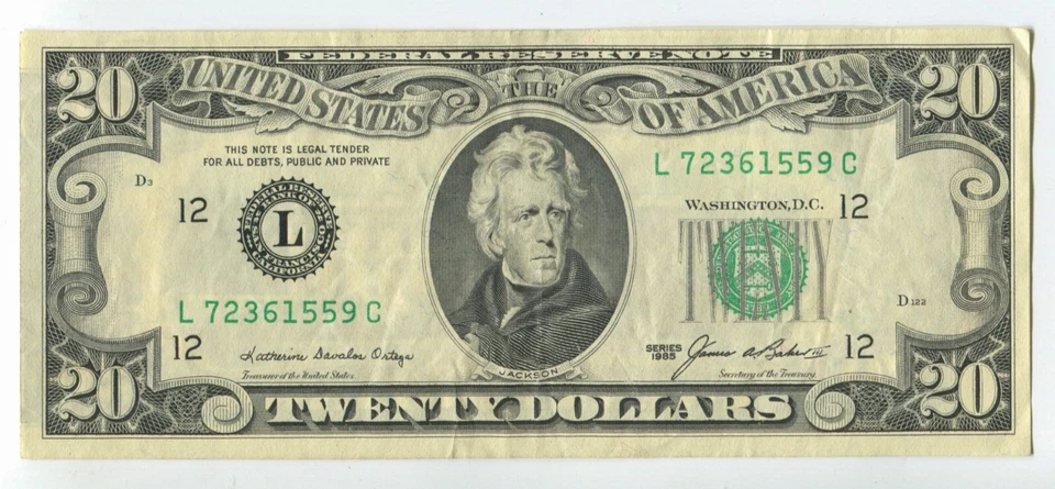 1985 $20 DOLLAR BILL $10 NOTE FAULTY ALIGNMENT OFF CENTER REVERSE ERROR SM235 - Image 2 of 3