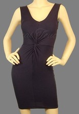 Sexy Navy blue dress gathered twist center flattering V-neck line sleeveless 