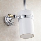 Wall Mounted Art Ceramic Bathroom Toilet Brush Holder Set with Cup Chrome EURO