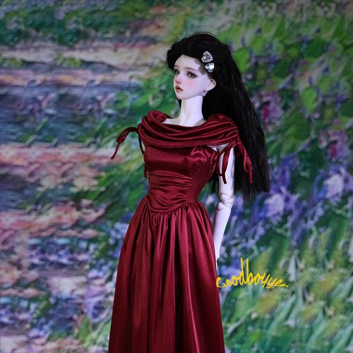 1/3 SD16 SID EID BJD Kleidung schimmerndes Abendkleid gestapelter Ausschnitt rot schwarz weiß - Bild 8 von 12