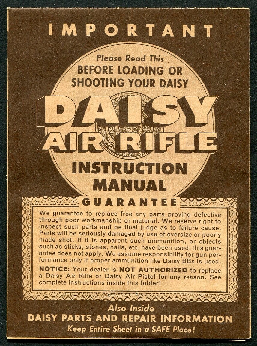 DAISY AIR RIFLE INSTRUCTION PAMPHLET, PARTS PRICE LISTING