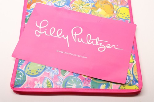 Lilly Pulitzer wiederverwendbare Einkaufstasche Zitrusmuster Gold Logo rosa Zitrone - Bild 2 von 5