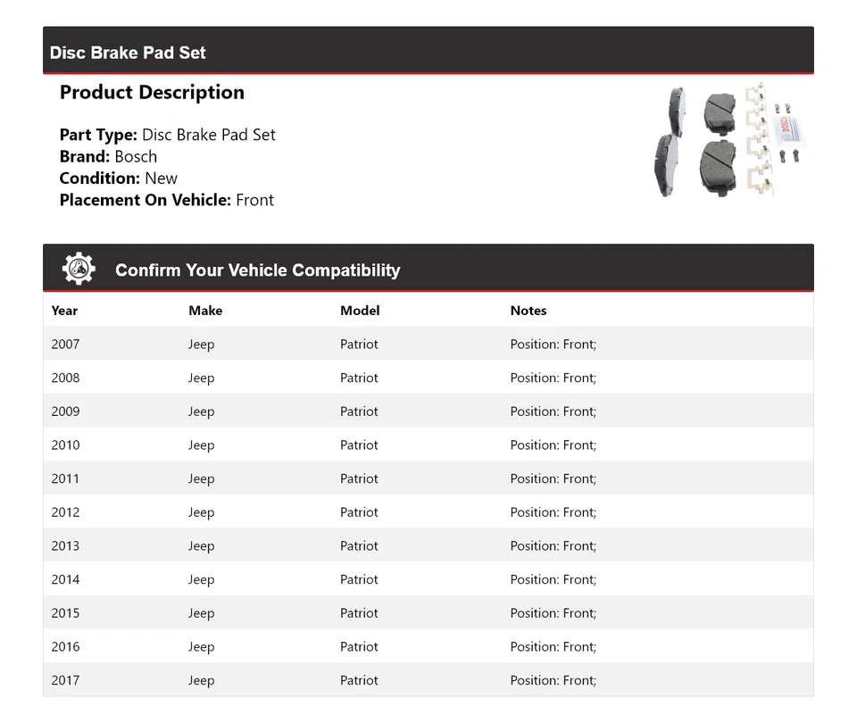 Pastillas de freno de cerámica azul con herrajes delanteras para Jeep Patriot Bosch 2007-2017 Foto 2 de 4