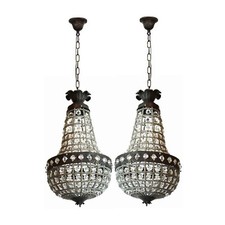 Antique French Empire Style Brass & Crystal Basket Chandelier — listing 6
