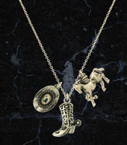 Authentic Cowboy Hat Horse Cowboy Boot Pendant Western Inspired Necklace Gold Plated