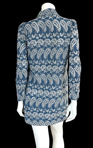 ZARA Ivy Embroidered Eyelet Shirt Dress Size M Chambray Blue White Button Down - Picture 13 of 14