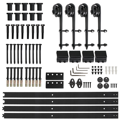 12FT Sliding Barn Door Track Hardware Kit Double Door Hardware Roller Set