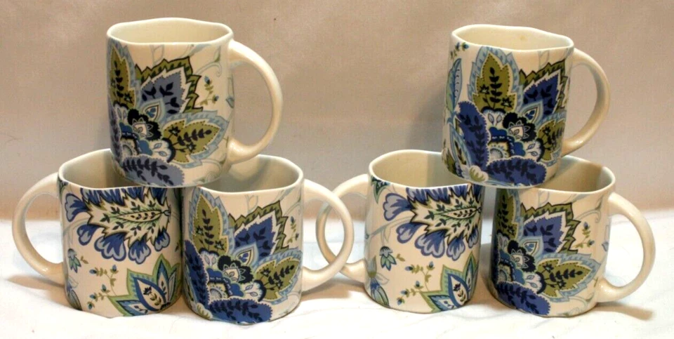 222 Fifth Mirabelle blanco y azul floral 10 oz. Juego de 6 tazas de té de café nuevas Foto 2 de 3