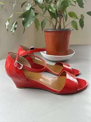 Red Patent Leather Red Wedge Heel Shoes HOBBS Cherry Red