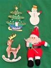 4 Vintage, Pre-owned 1980 Christmas ornaments, Santa, Deer, Snowman, Tree1980's — photo 2