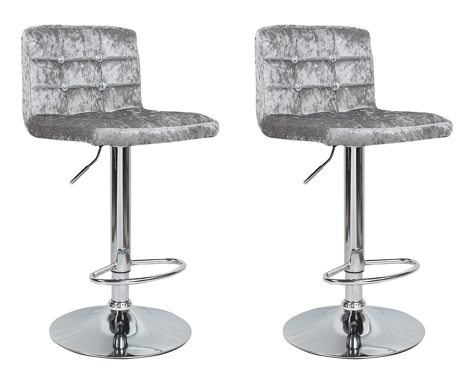 2 Silver Crushed Velvet Breakfast Bar Stools Stool Chrome Home Kitchen