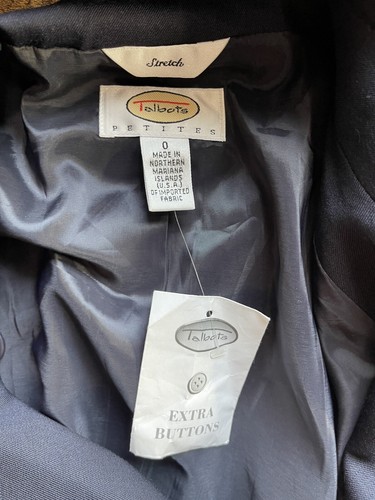New! Talbots Petites Blazer Jacket Dark Navy Blue Wool Blend Long Sleeve Button - Picture 6 of 7