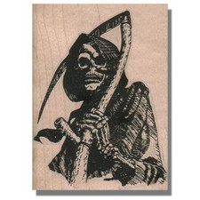 Grim Reaper Rubber Stamp, Halloween Stamp, Scary, Spooky,Skull,Bones,Monster,Man
