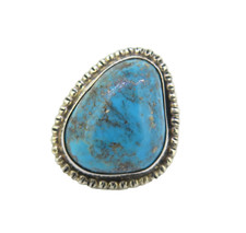 Handmade Sterling Silver Freeform Turquoise Decorative Ring Size O 16.7g