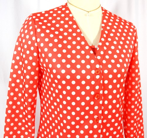 Vintage Polka Dot Sleeveless Midi Dress and Jacket Dress Suit Set Red 10 1970s - Picture 2 of 9