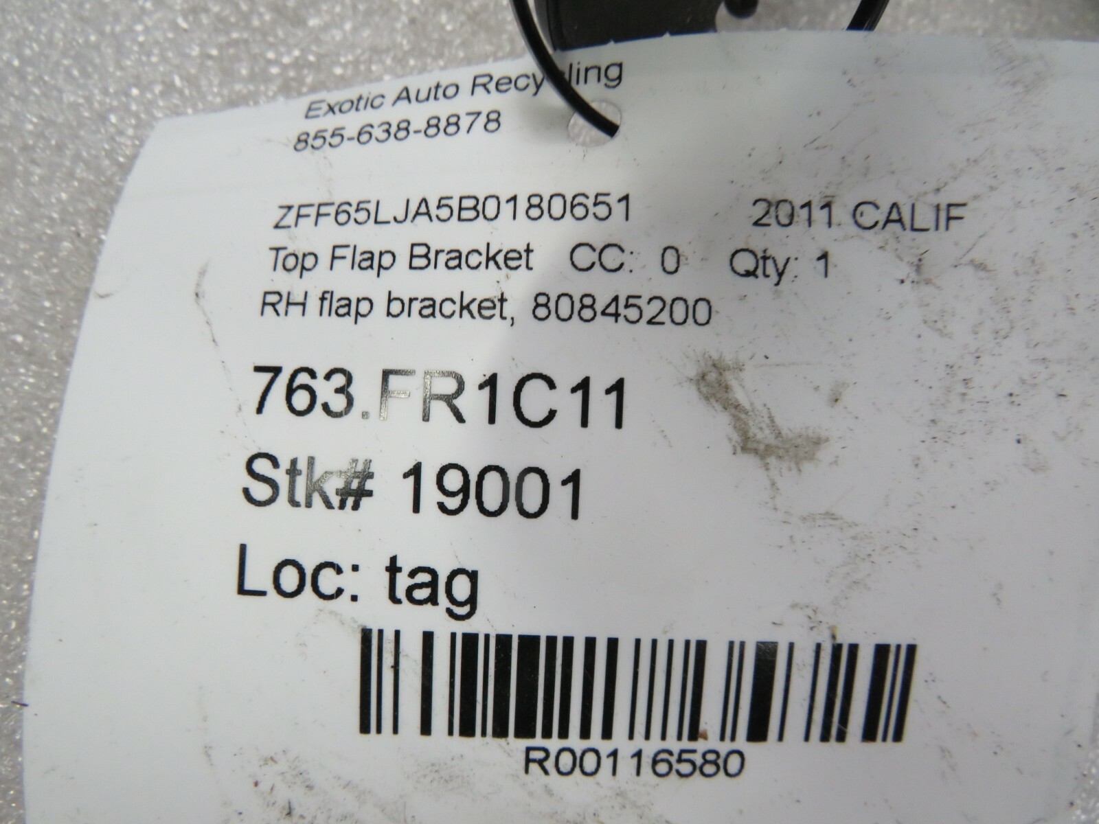 Ferrari California, RH, Right ,Top Flap Bracket, Used Part Number 80845200
