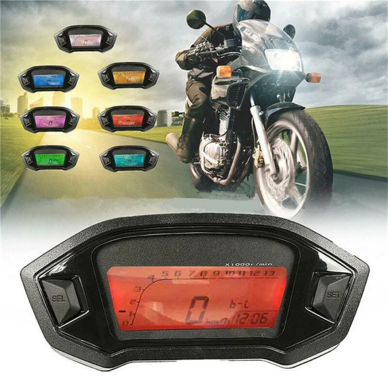 7 Colors Backlight Motorcycle LCD Digital Speedometer Odometer Tachometer Gauge - Image 3 of 4