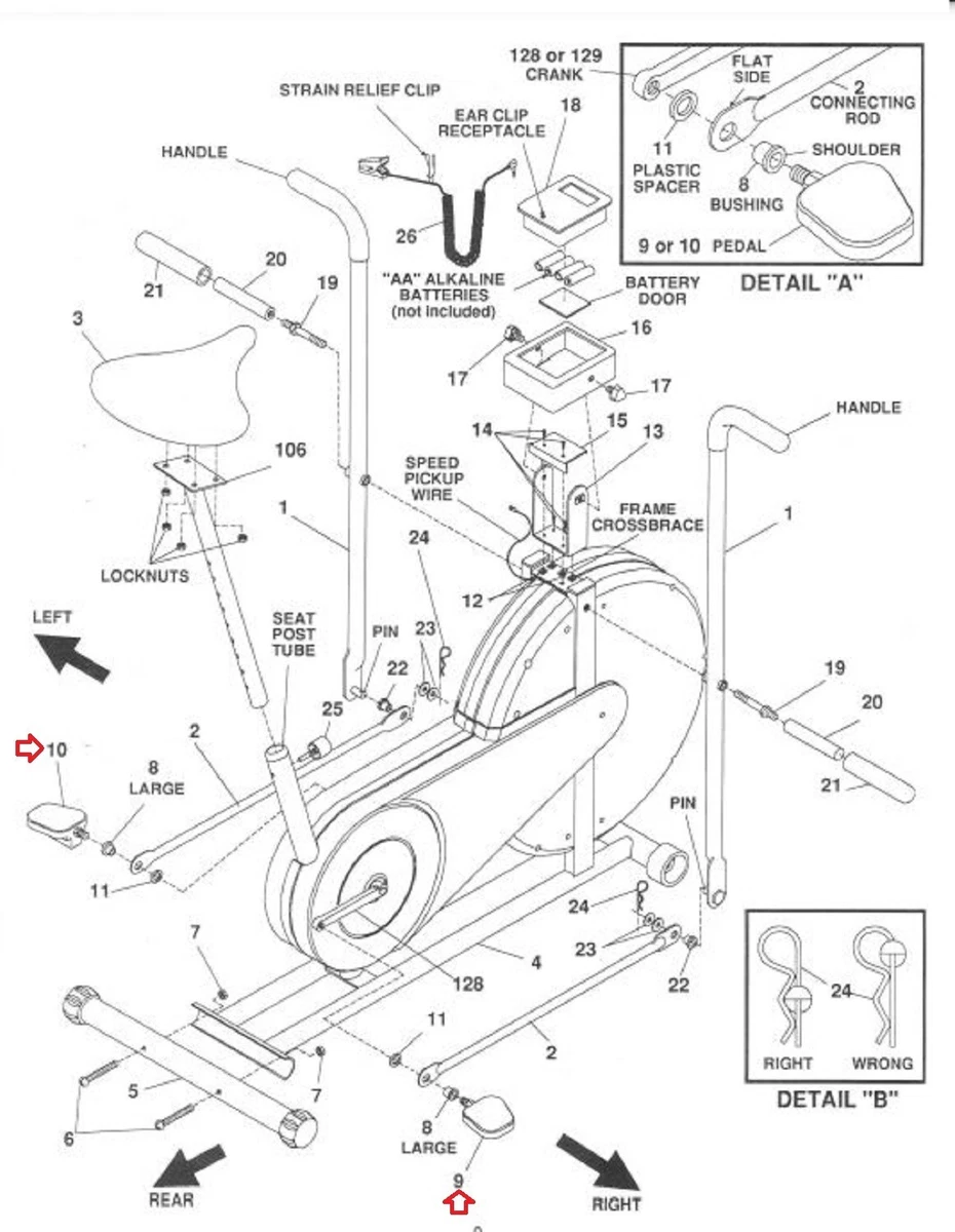 DP Airgometer Stationary Bike Left and Right Foot Pedal Pair with Strap 39242900
