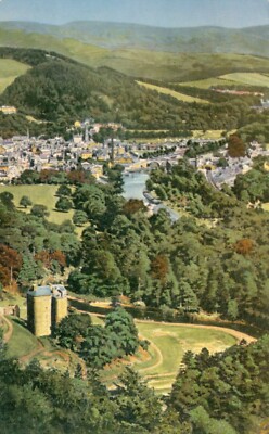 Peebles von oben Schloss Neidpath 60er Jahre Postkarte Farbe Echtfoto unbespielt