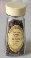 Vintage Durkee GREEN BELL PEPPER FLAKES  almost full JAR  9/16 oz  USA  