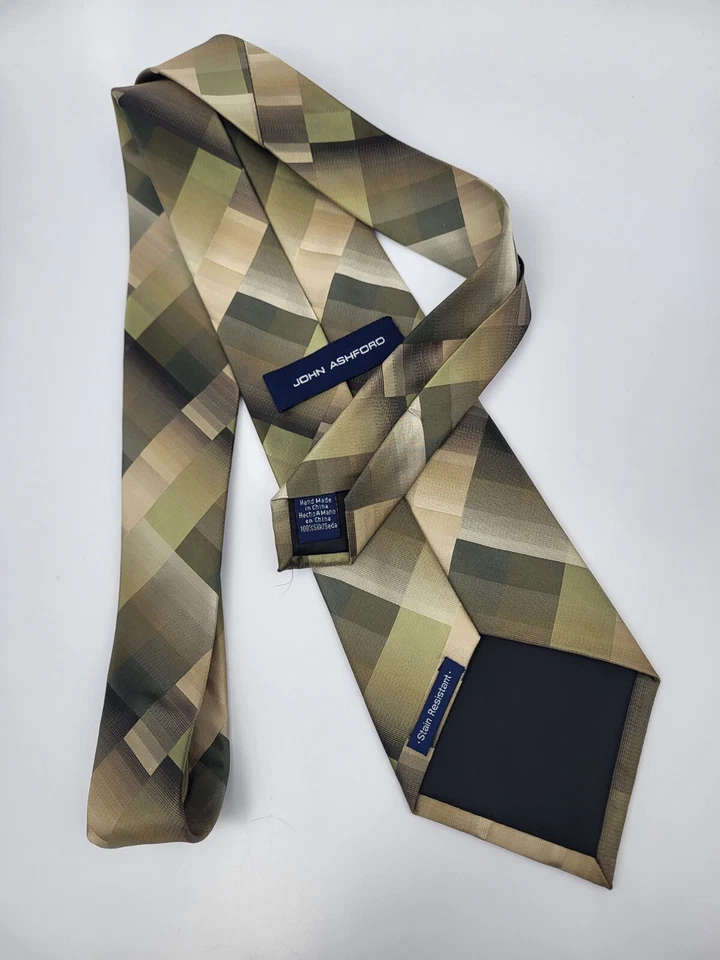 Галстук мужской John Ashford полиэстер коричневый зеленый бежевый геометрический 57 x 3,75 - Изображение 4 из 4