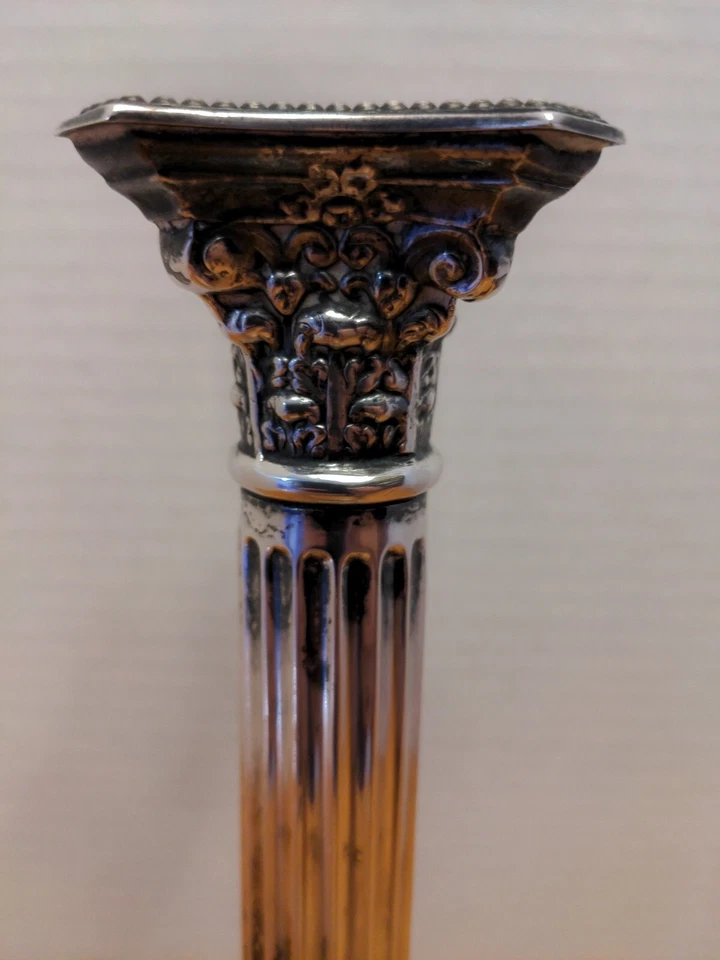 Israel Freeman Candlestick Silver Plated 10 1/8" Vintage Goth Column Shape - Image 3 of 4