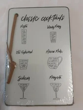 Glass Cheese Board W/"Classic Cocktails Recipes" And Hanging Strap BRAND NEW!